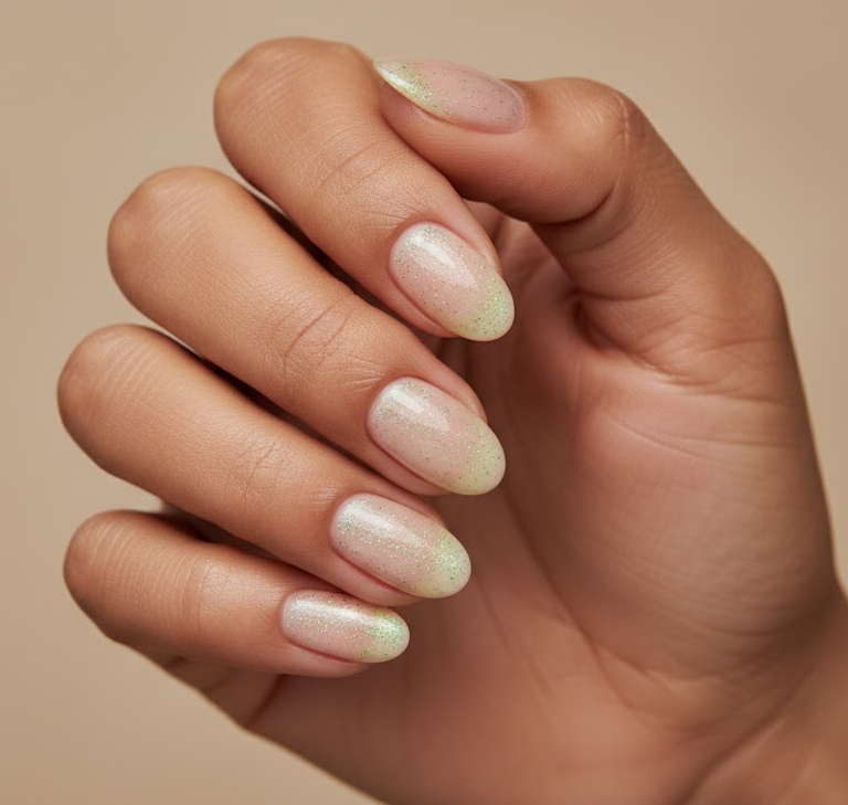 green glitter nails