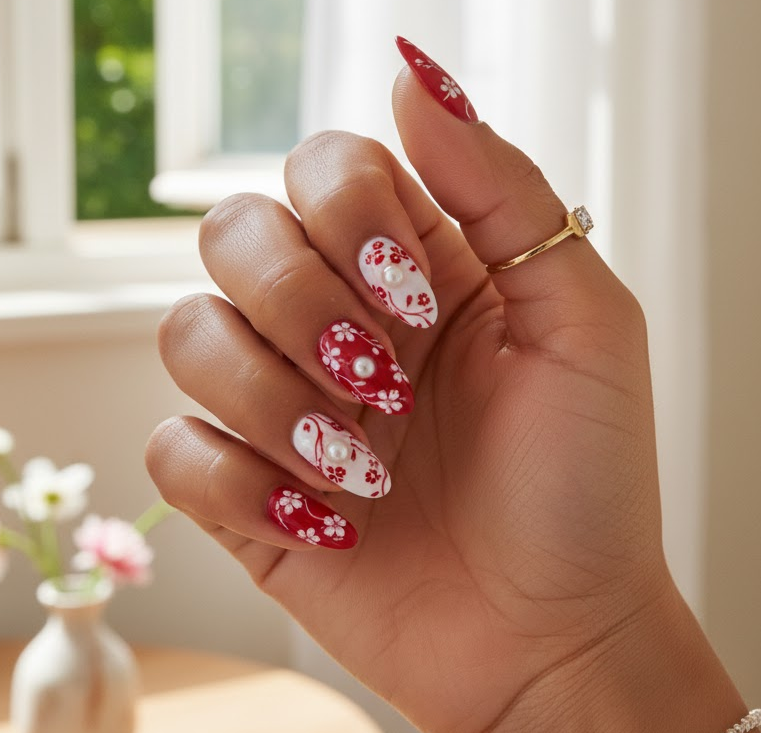 red and white nails