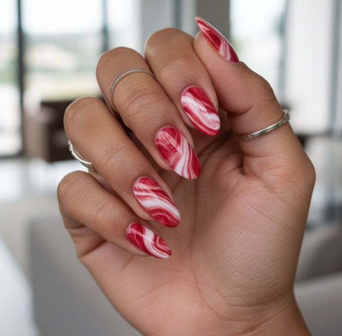 red and white nails