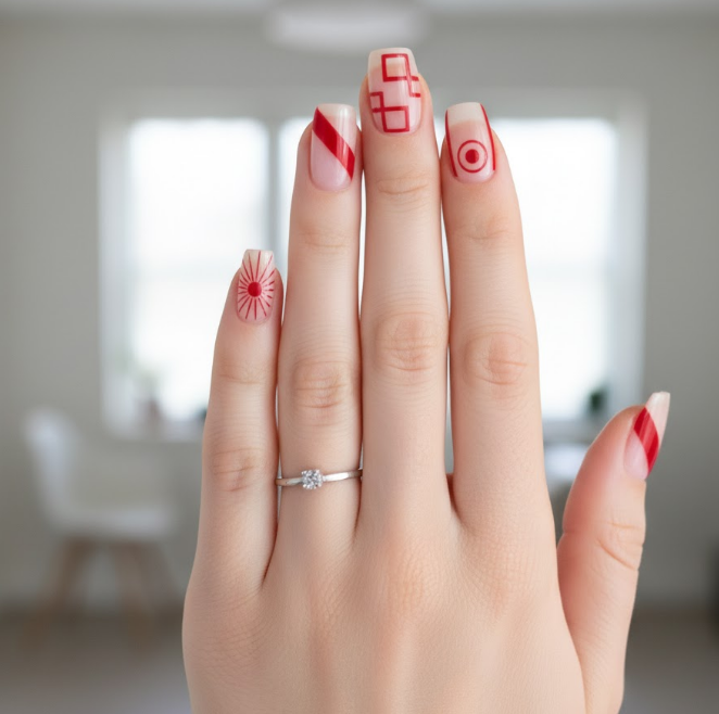 red and white nails