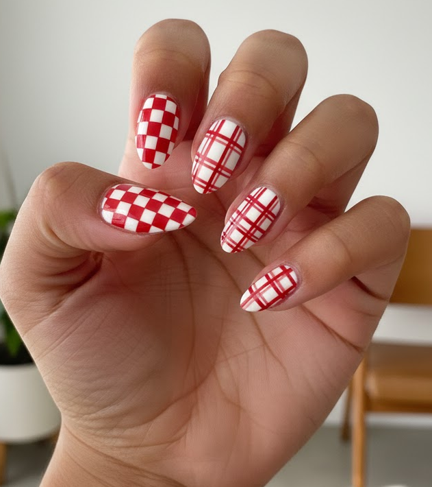 red and white nails