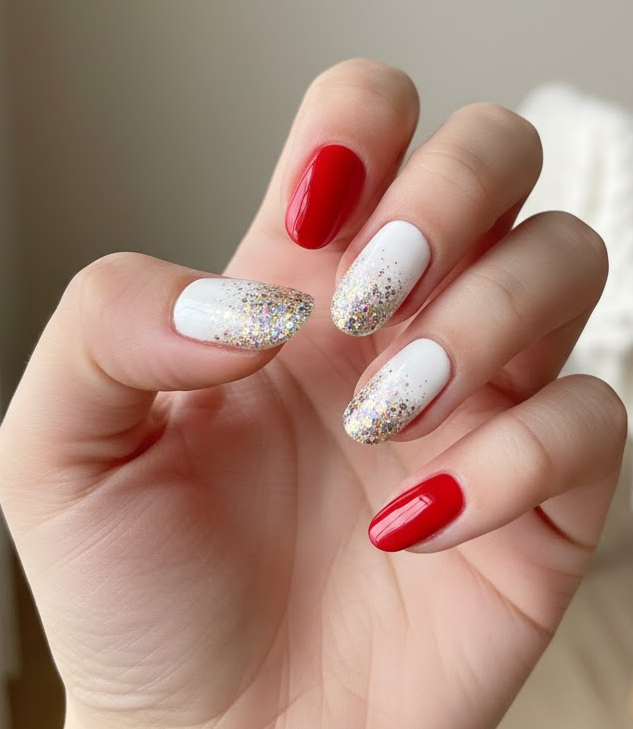 red and white nails