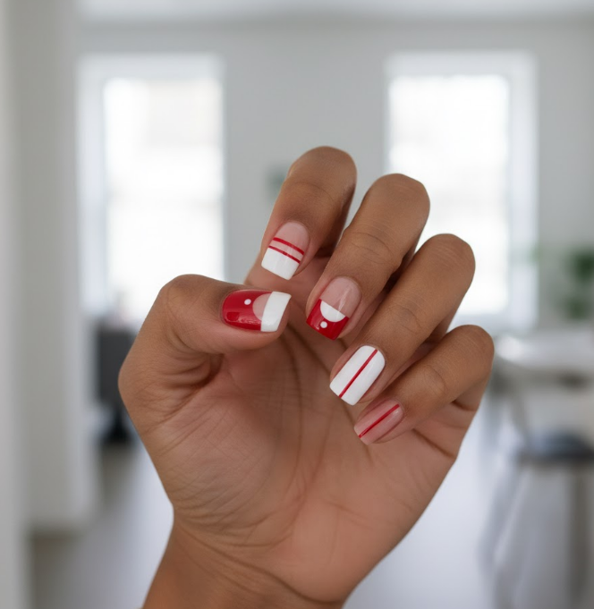 red and white nails
