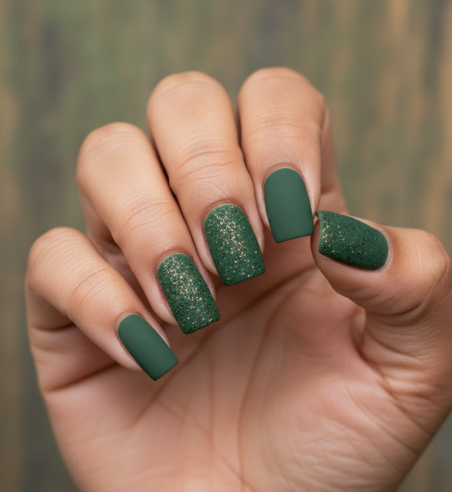 green glitter nails