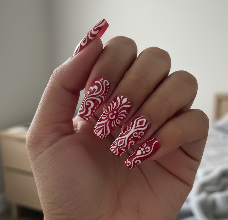 red and white nails