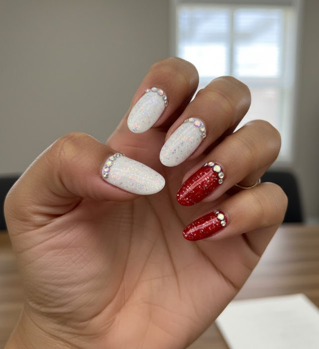 red and white nails