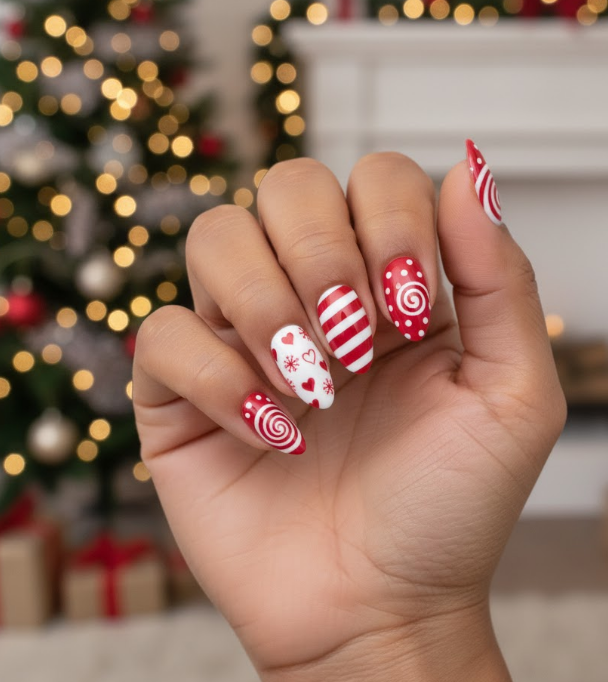red and white nails