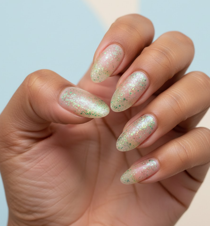 green glitter nails