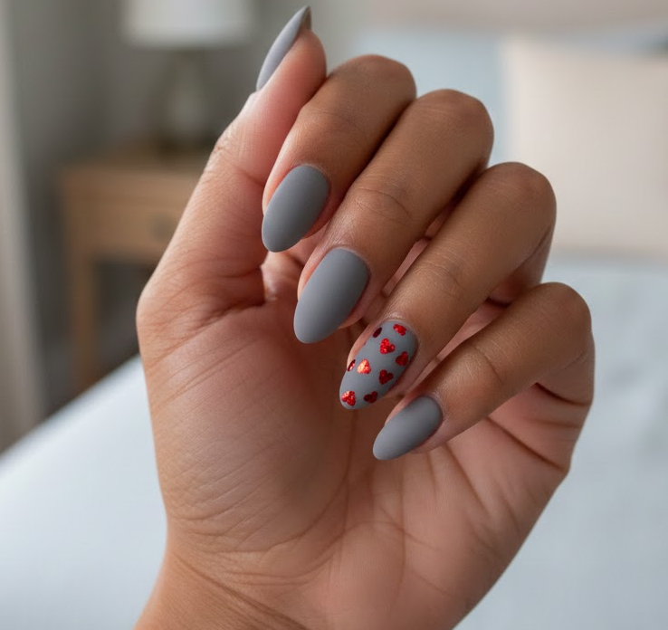 red and grey nails