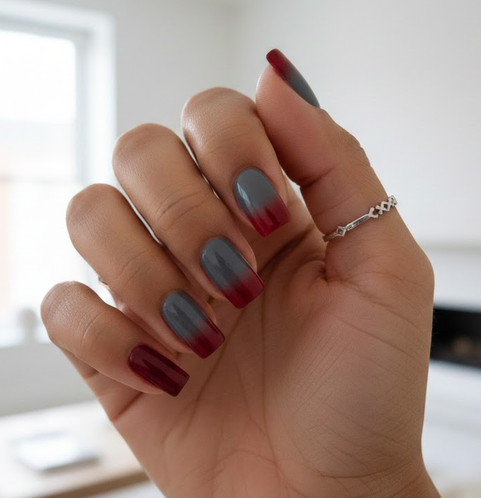 red and grey nails