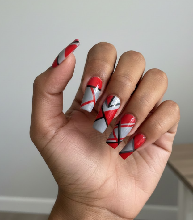 red and grey nails