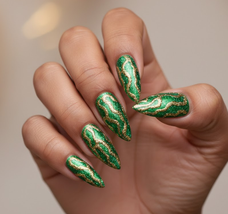 green glitter nails