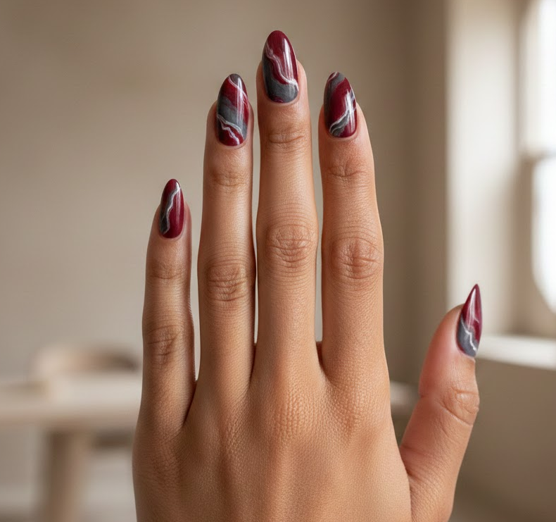 red and grey nails