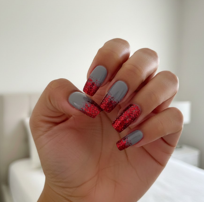 red and grey nails