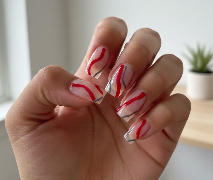 red and grey nails