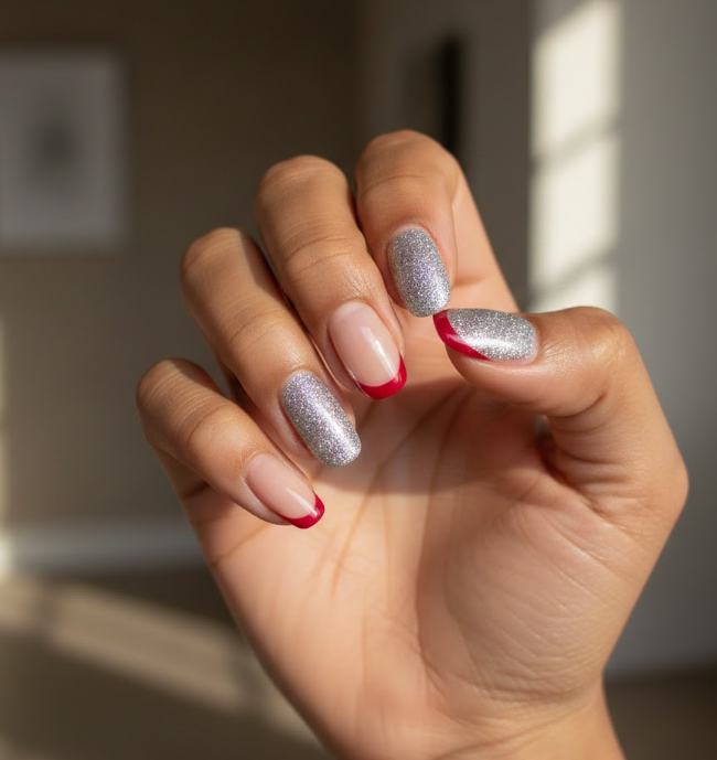 red and grey nails