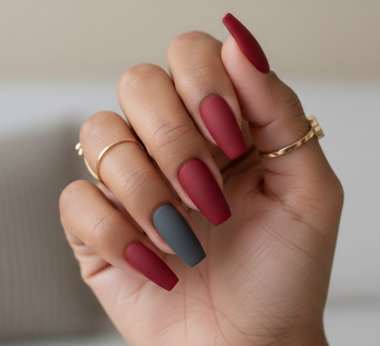 red and grey nails