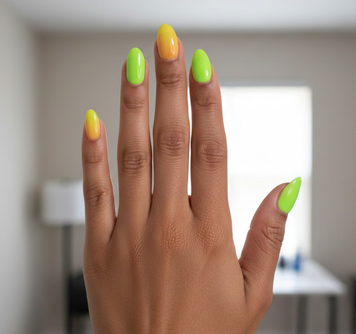green and yellow nails