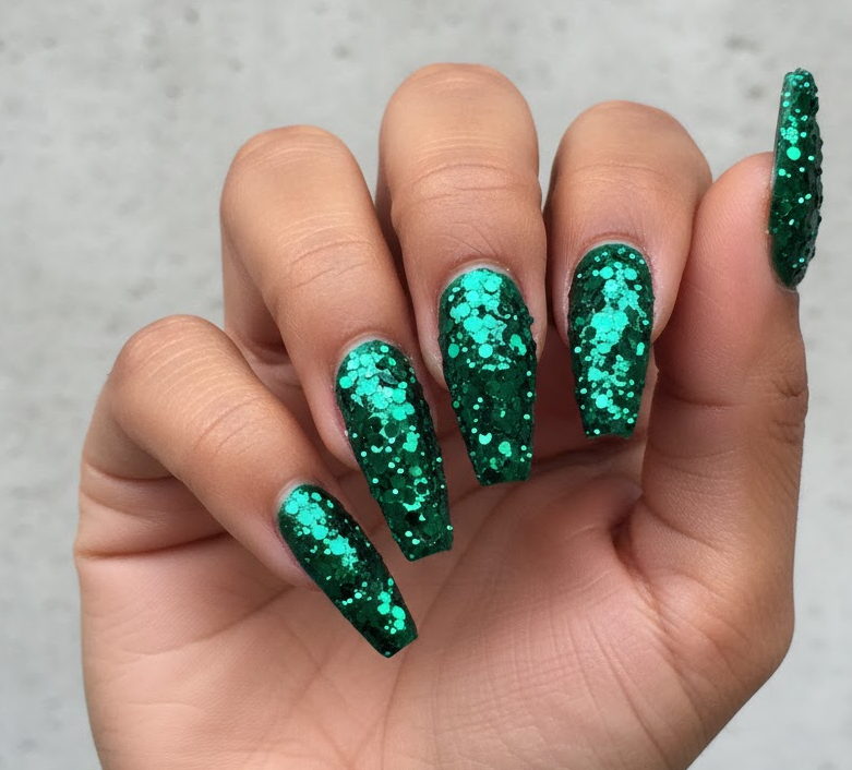 green glitter nails