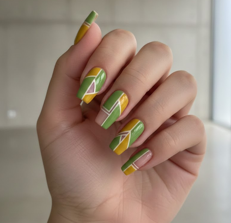 green and yellow nails