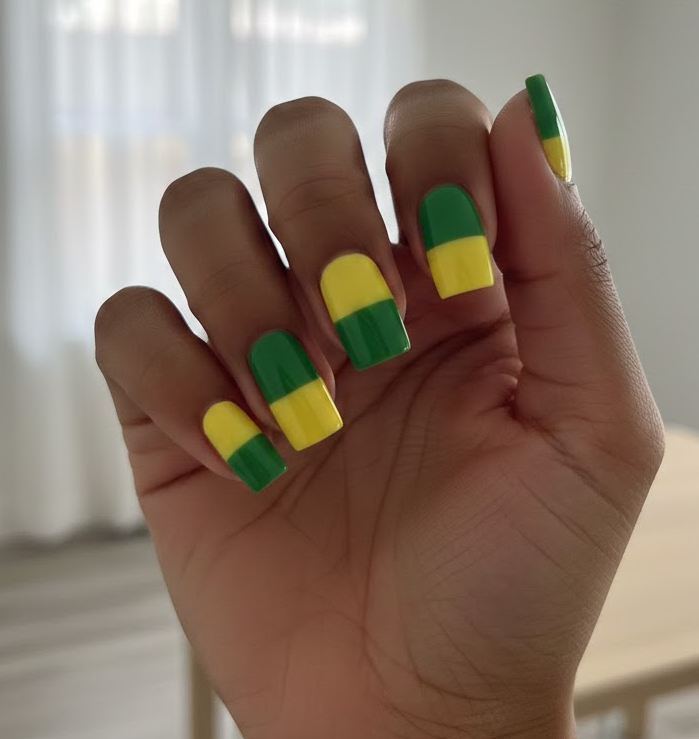 green and yellow nails