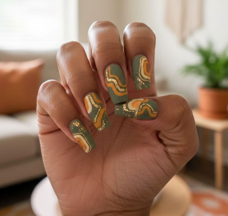 green and yellow nails