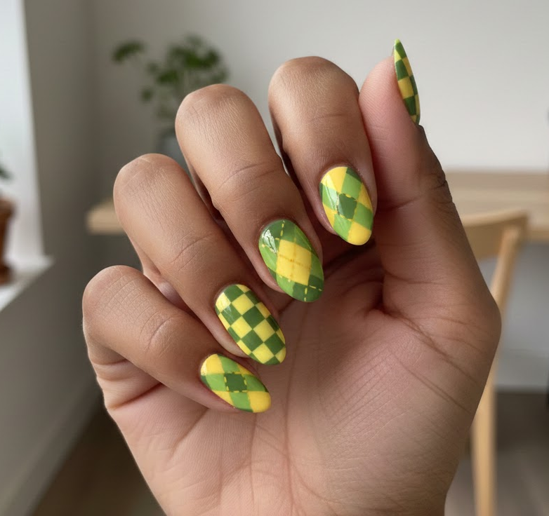 green and yellow nails