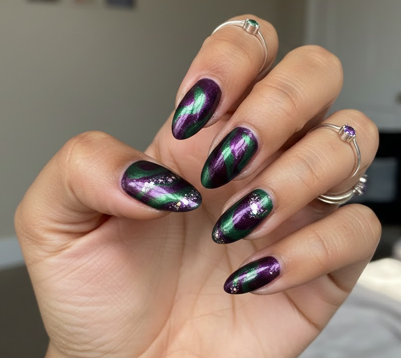green and purple nails