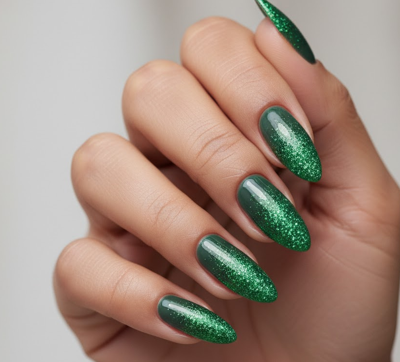 green glitter nails