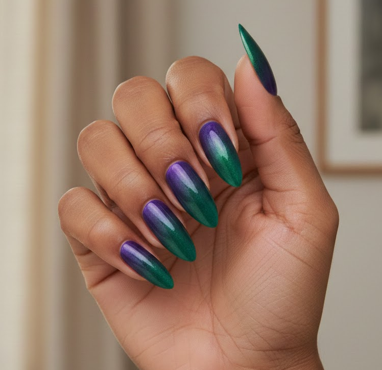 green and purple nails