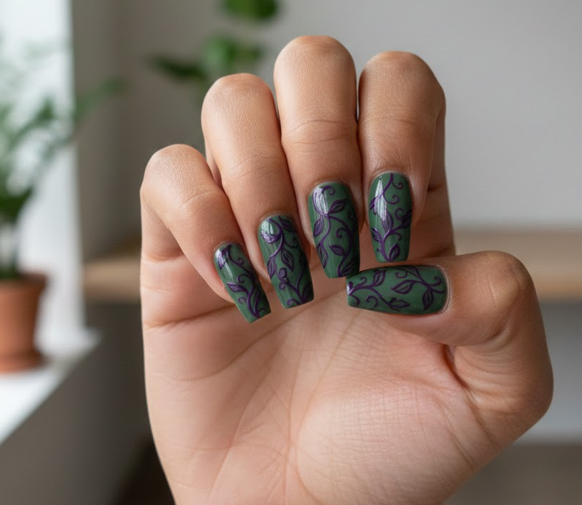 green and purple nails