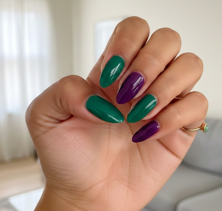 green and purple nails