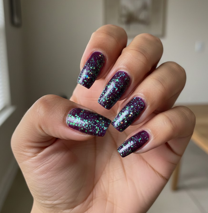 green and purple nails