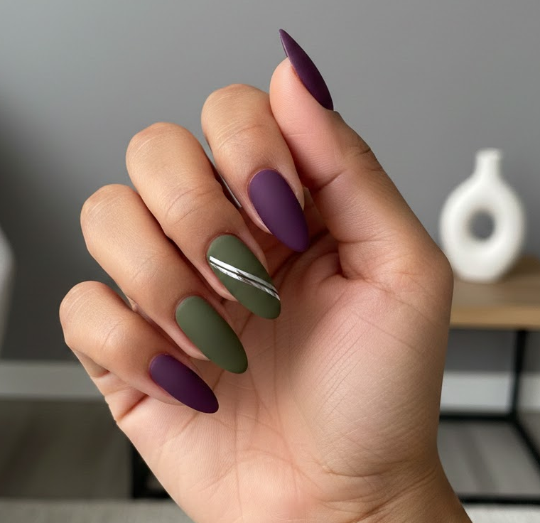 green and purple nails