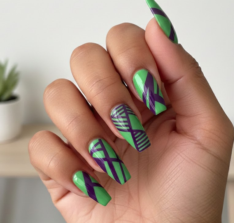 green and purple nails