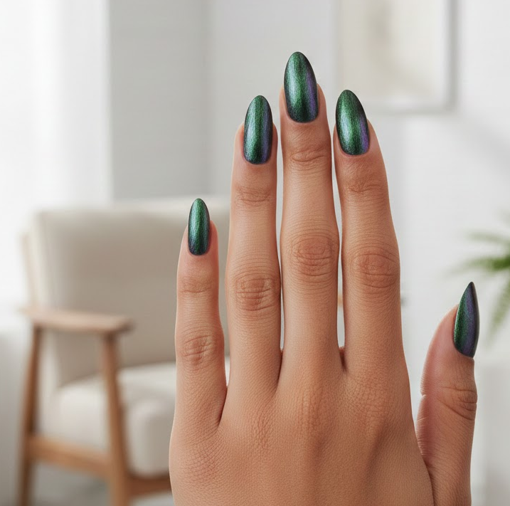 green and purple nails