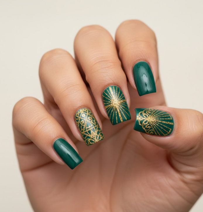 green glitter nails