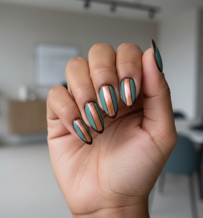 green and brown nails