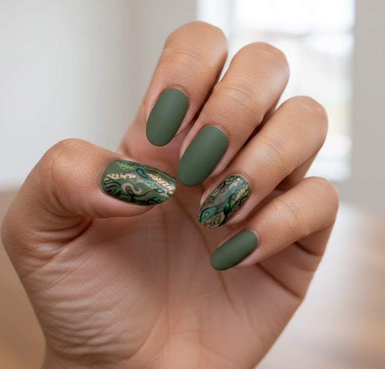 green and brown nails