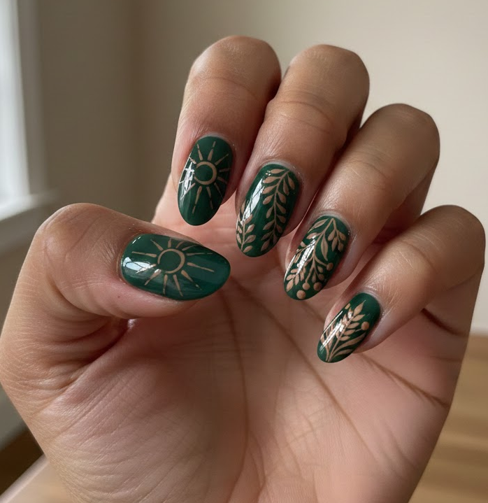 green and brown nails