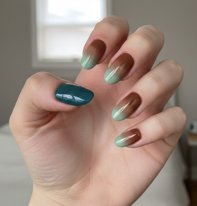 green and brown nails
