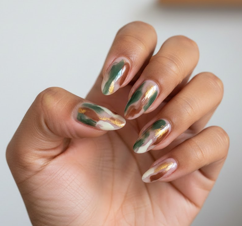 green and brown nails