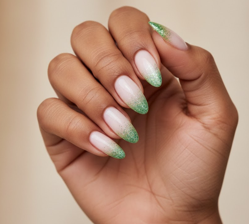 green glitter nails