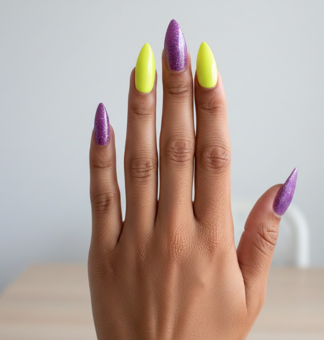 purple and yellow nails