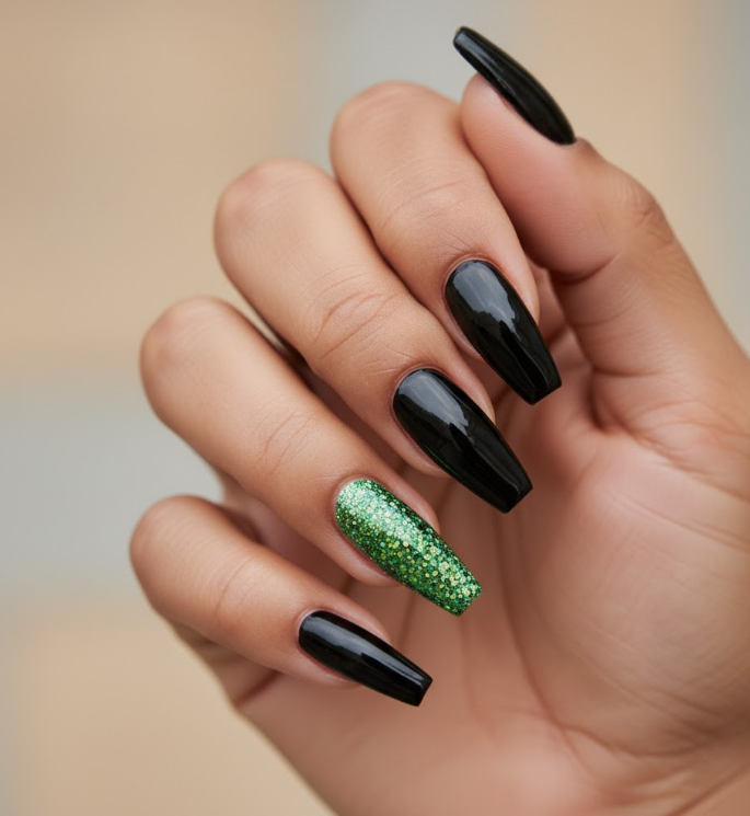green glitter nails