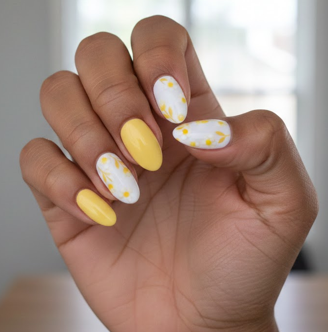 yellow and white nails