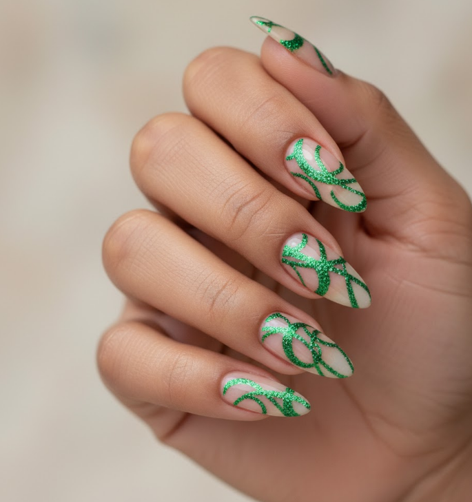 green glitter nails