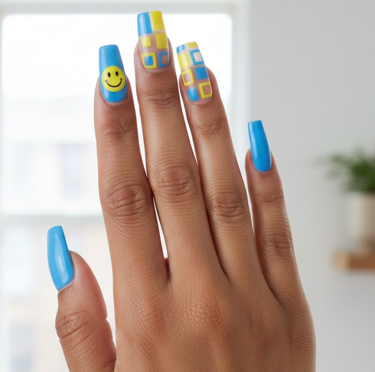 yellow and blue nails