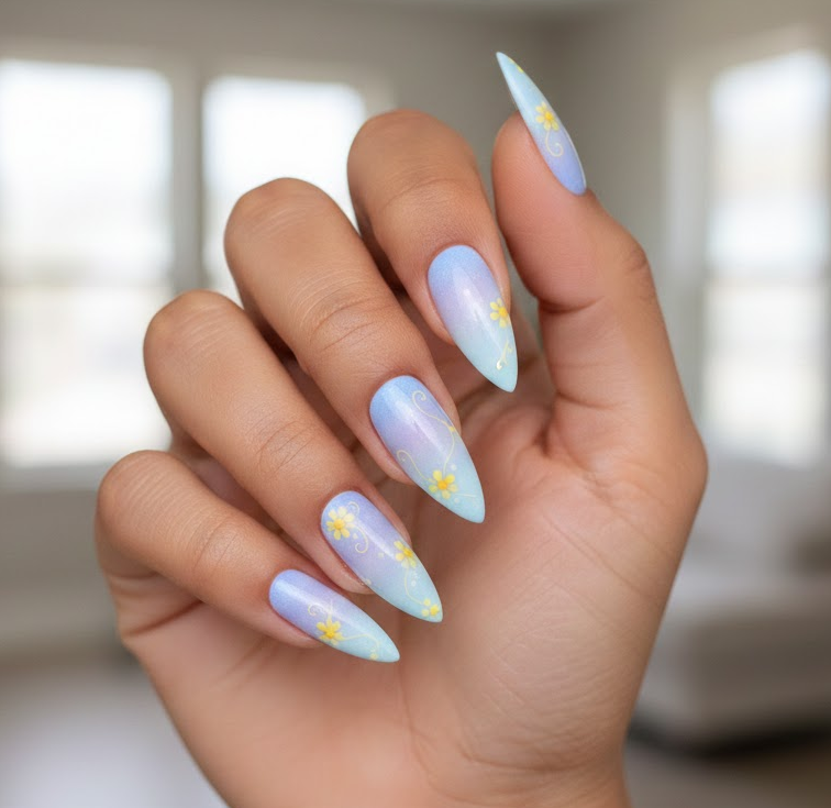 yellow and blue nails