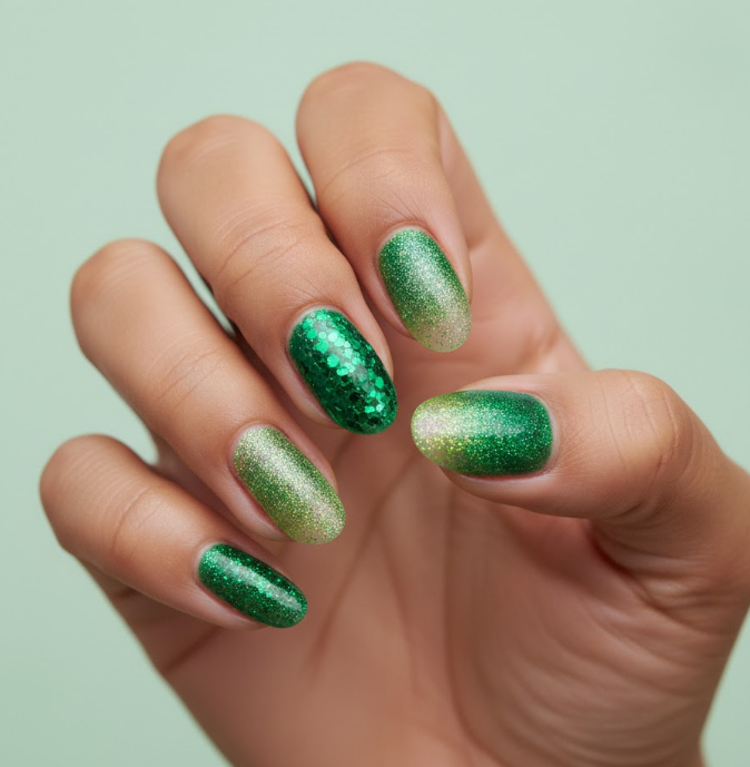 green glitter nails